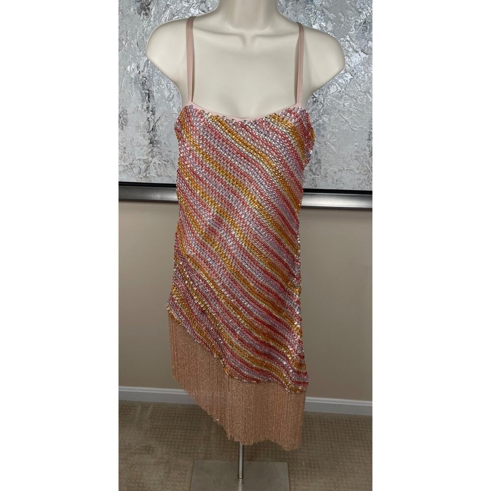 FOR LOVE & LEMONS Capri Bead Embellished Fringe Hem Asymmetric Mini Dress Sz 2 - Picture 4 of 8